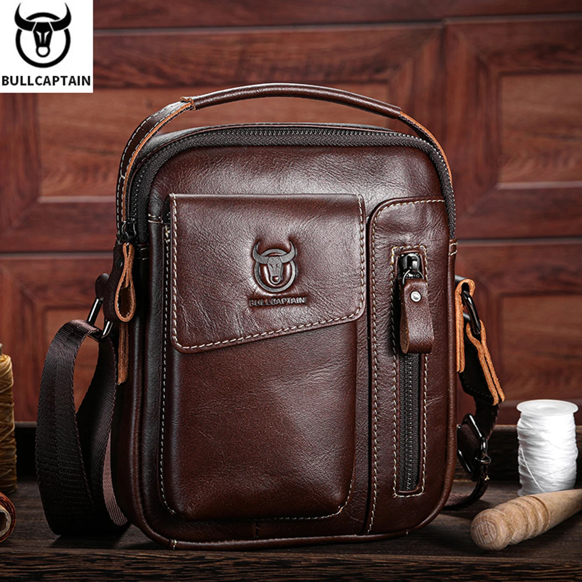 BULLCAPTAIN Casual Fashion Mens Messenger Bags Business Portable Handbag Man Leather Shoulder Bag Mobile 65 Phone 251014