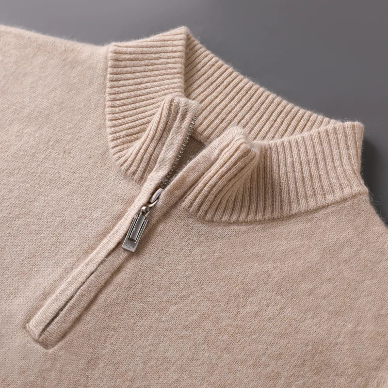 100 Goat Cashmere Men Mockneck Sweater Zipper Pullovers Autumn Winter Thick Classical Solid Loose Knitwear Korean Men Clothes 251020