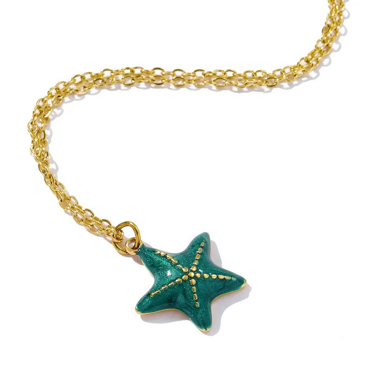 Waterproof Stainless Steel Cute Red Enamel Starfish Charm Necklace 14K Gold Color Pendant Choker Jewelry For Women Daily Wear XJ250717