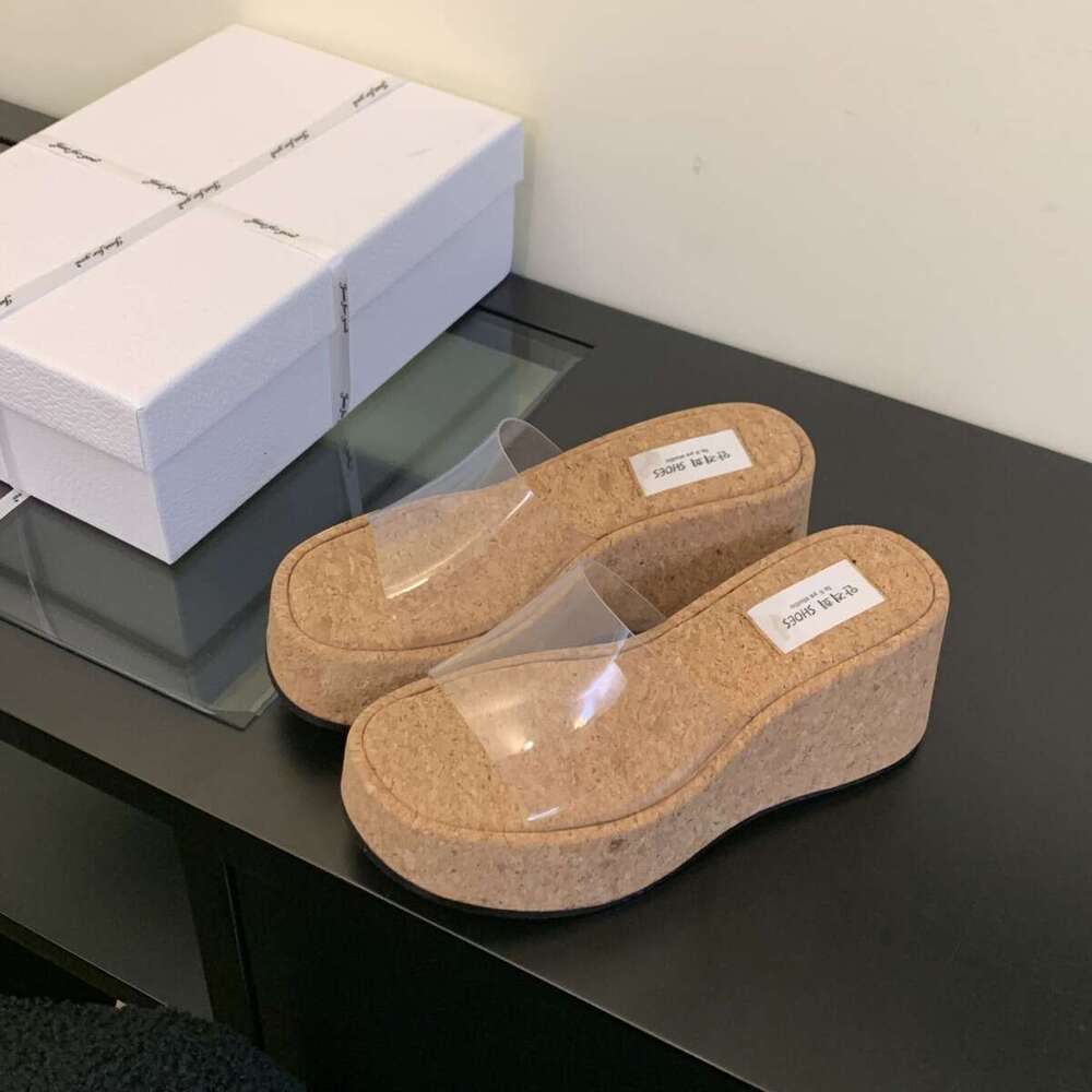 2025 Designer Shoe Summer New Fashion Thick-Soled High Heel Wedge Transparent One-Strap Sandals Slippers for Women