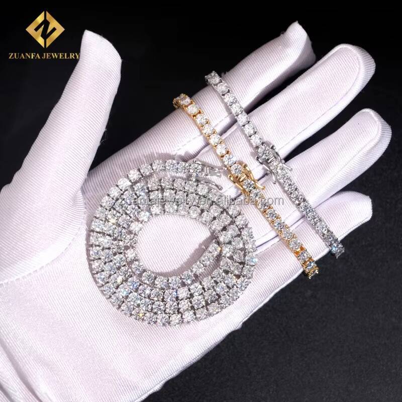 Ship From USA Hot Selling Iced Out Hip Hop Silver S925 4mm VVS1 Moissanite Diamond GRA Certificate Tennis Chain Bracelet Set