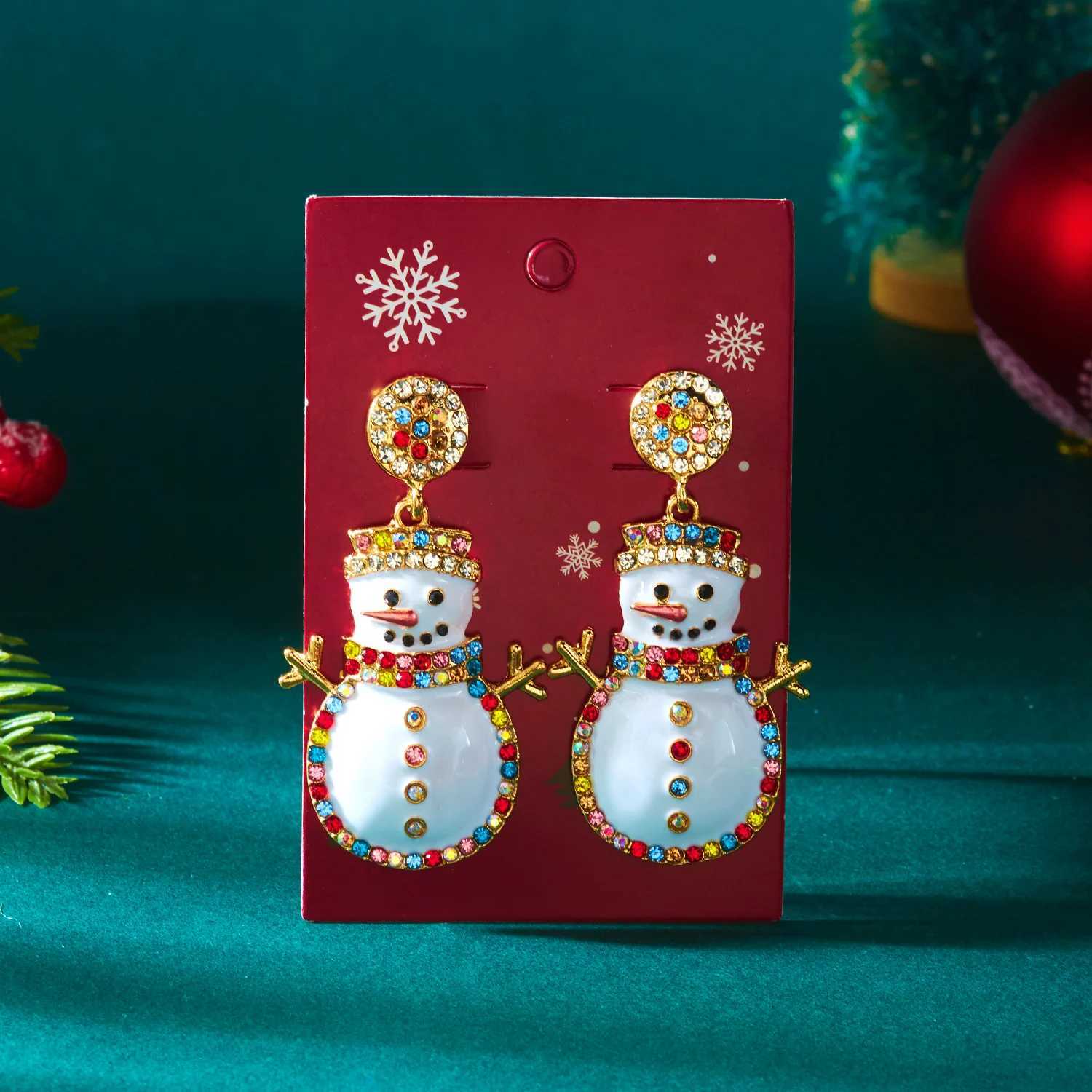 Christmas Colorful Crystal Rhinestone Drop Oil Snowman Earrings for Women Holiday New Year Party Jewelry Gift J251021
