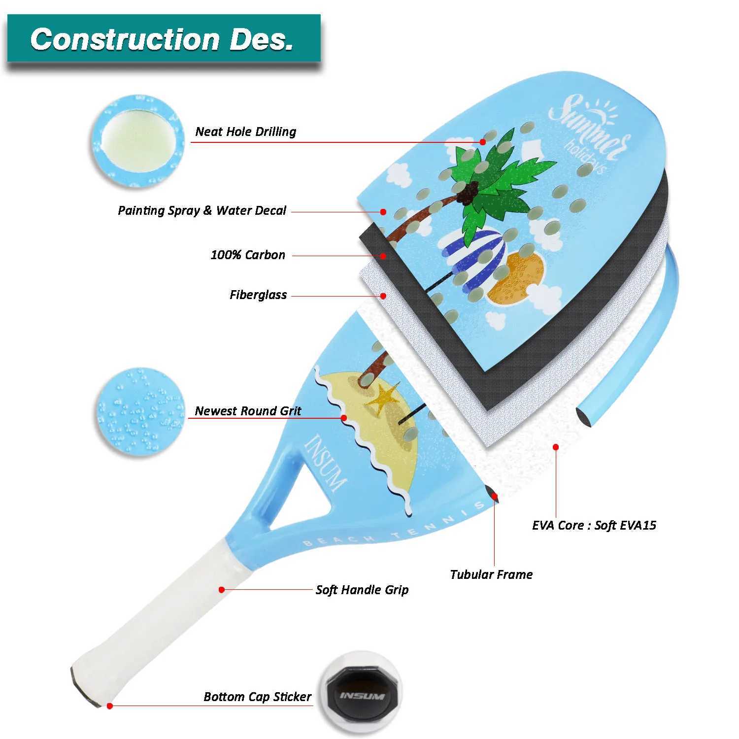 INSUM Training Racket Beach Tennis with Full Carbon Fiber EVA Soft Grip for Beginners Lightweight Raquete Beach Tennis Set W251021