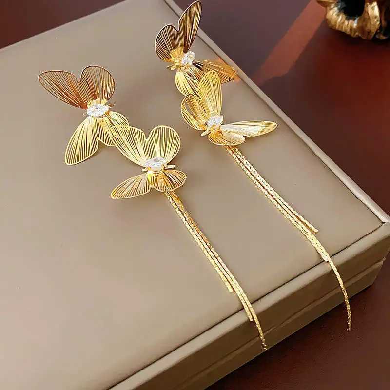 FTCY Exaggerated Butterfly Tassel Earrings for Women Vintage Gold Color Metal Hollow Drop Earrings Womens Jewelry Gifts J251021