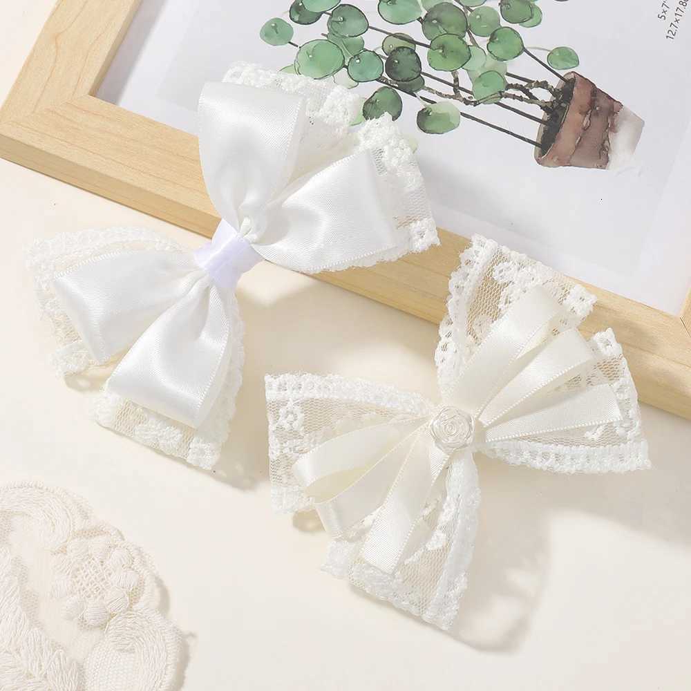2Pcslot White Lace Hair Bows Clip Girls Wedding Headwear Hairpins Ribbon Barrettes Kids Headdressr Hair AccessoriesW254021