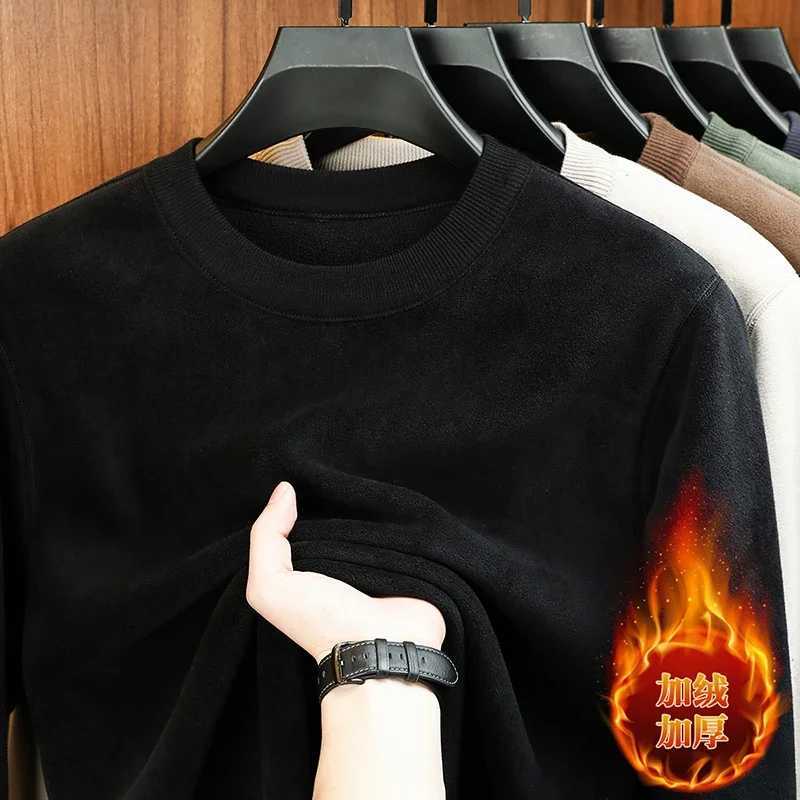 Mens Velvet Hoodie Long Sleeve round Neck Solid Color Autumn Winter Fashion Casual Versatile Top W251021