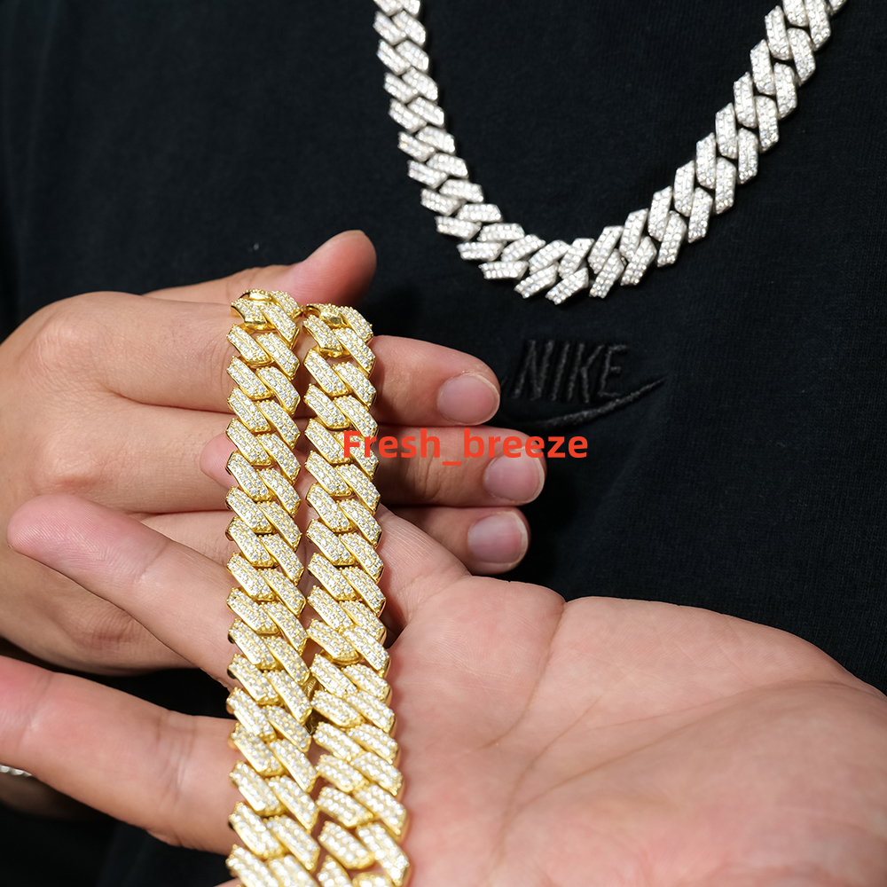Men 14 mm Hip Hop S925 Iced Out Gra Certificate Fine Jewelry Past Diamond test Mossanite Moissanite Cuban Link Necklace Chain