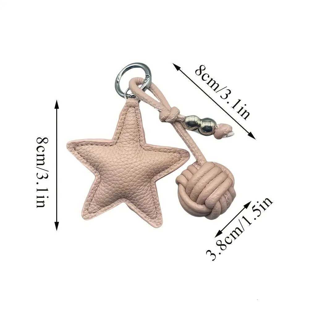 Leather Star Keychain Pentagram Car Keyring with Woven Leather Rope Ball Pendant Creative Bag Pendant Decoration for Women W251021