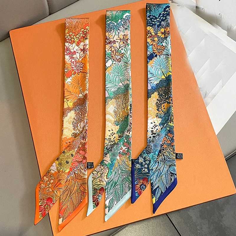 585cm Silk Feeling Scarves for Women Narrow Ribbon Headband Female Neckerchief Handle Bag Band Bandana Hair Tie Accessories W251021