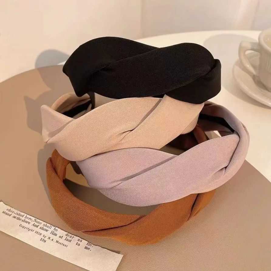 New Fashion Women Headband Wide Side Braided Hairband Solid Color Turban Hair Hoop Headwear Adult Hair Accessories WholesaleW254021