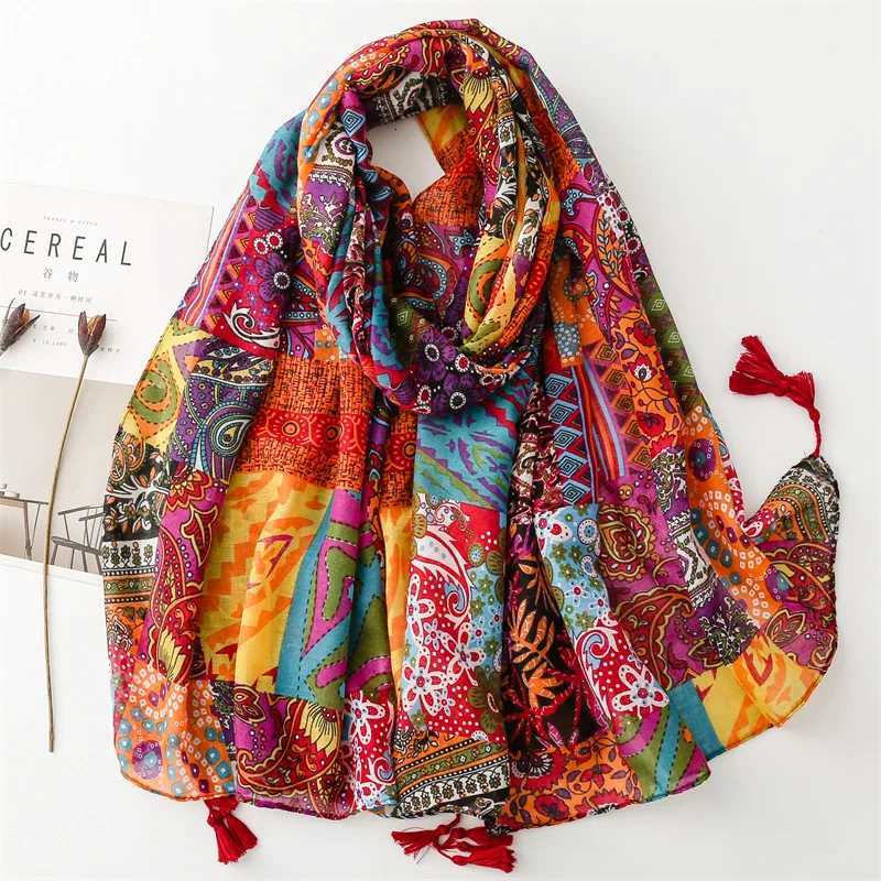 Thin Fashion Aztec Paisley Floral Tassel Viscose Shawl Scarf High Quality Wrap Pashmina Stole Bufandas Muslim Hijab 18090Cm W251021