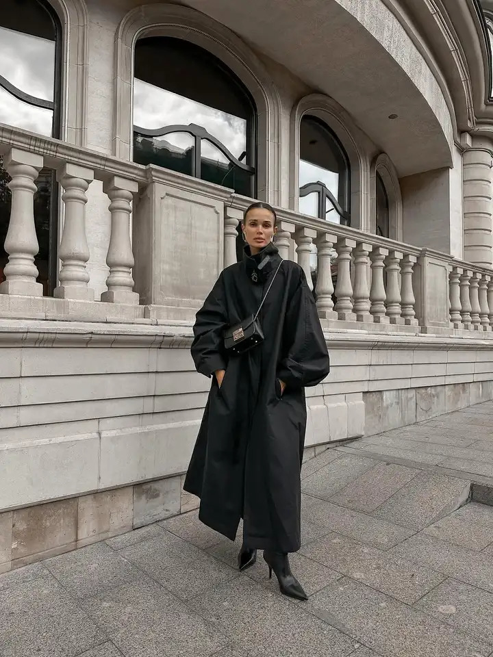 Black Stand Collar Long Trench Coat Women Chic Singlebreasted Sleeve Windbreaker Autumn Daily Lady Commute Jacket 251017