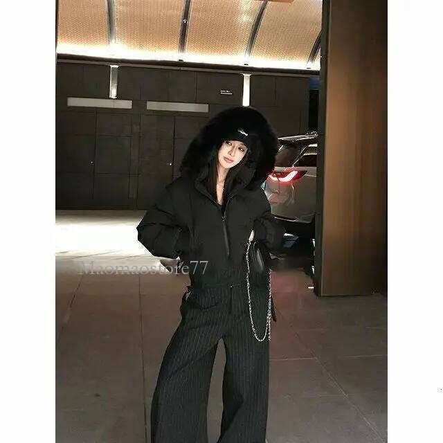 Simple Solid Color Parka Coat Fashionable Street Zipper Hooded Short Cotton Clothing Winter Clothes Jacket Women goose coat women