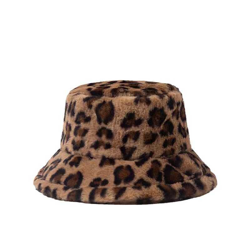 New Trendy Street Style Plush Hat for Women Autumn and Winter Fashion Leopard Print Fisherman Hat Versatile Bucket Hat H251020