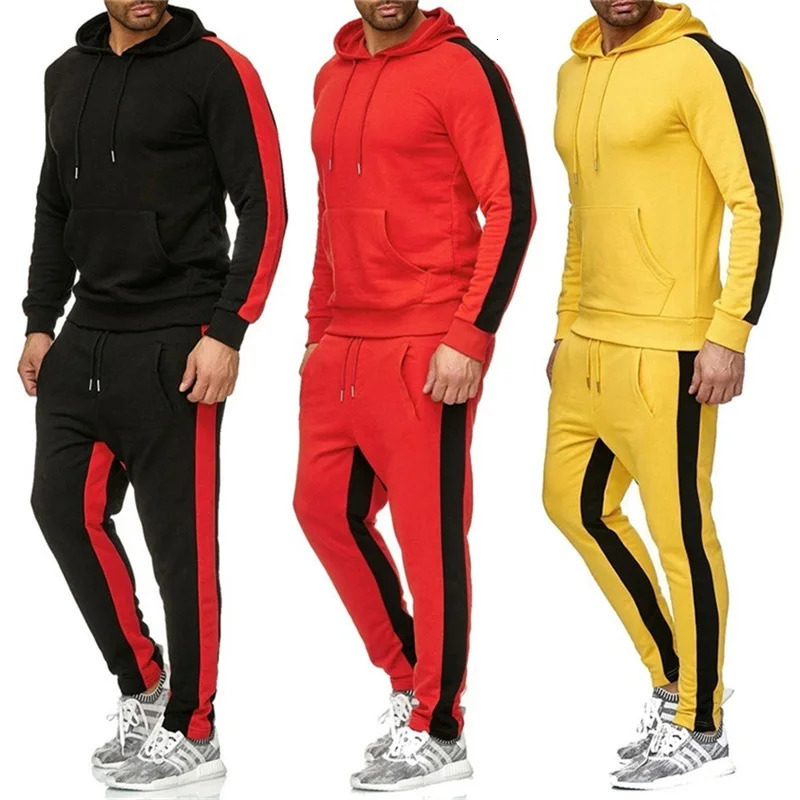 Mens 2 Piece Tracksuit Color Block Sweatsuit Stripes Casual Winter Long Sleeve Warm Moisture Wicking Breathable Sportswear Suit 251021