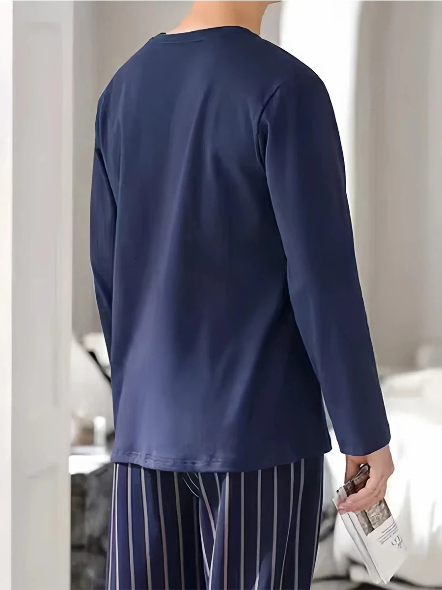 Teenage Mens Pajamas LongSleeved Spring and Autum Mens Pullover Plus Fat Large Size Home Clothes Suit Thin 251021