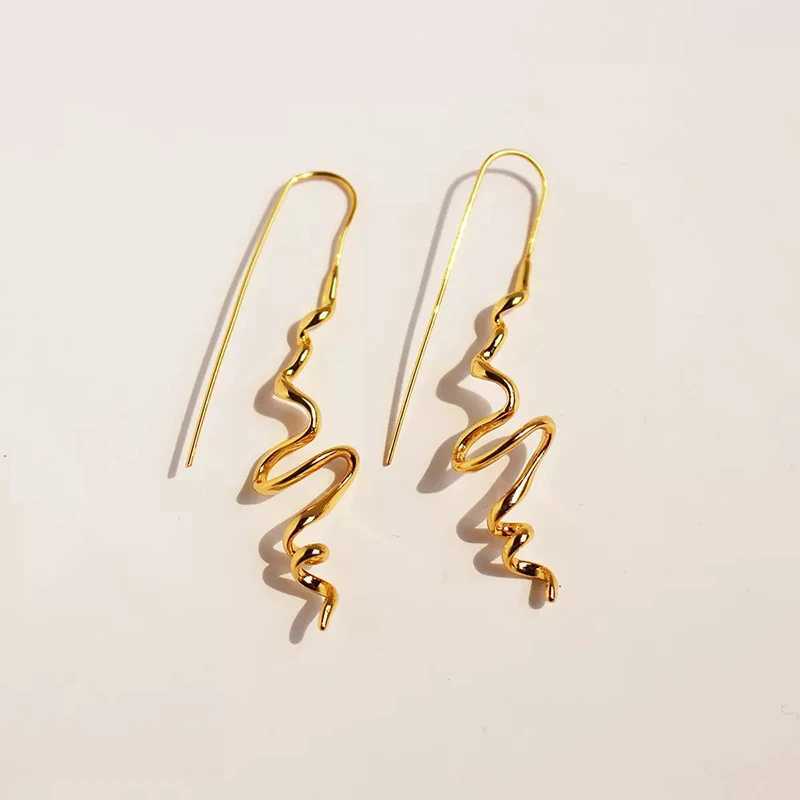 FTCY Retro Geometry Dangle Earrings For Women Gold Color Abstract Spiral Irregular Hanging Earrings Elegant Womens Jewelry J251021