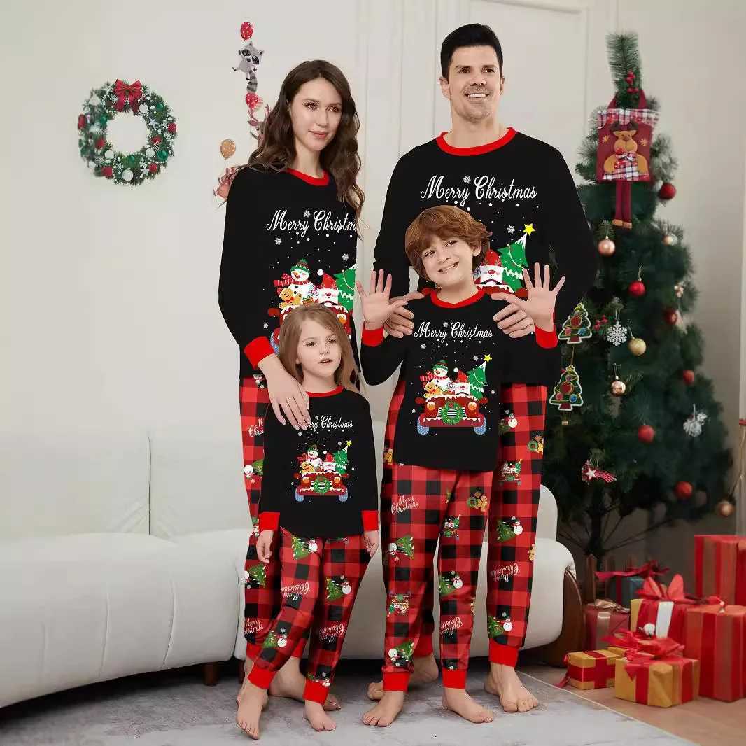 European and American style childrens clothing adult parentchild clothing car snowman Christmas tree print home wear pajamas L251021HPZY