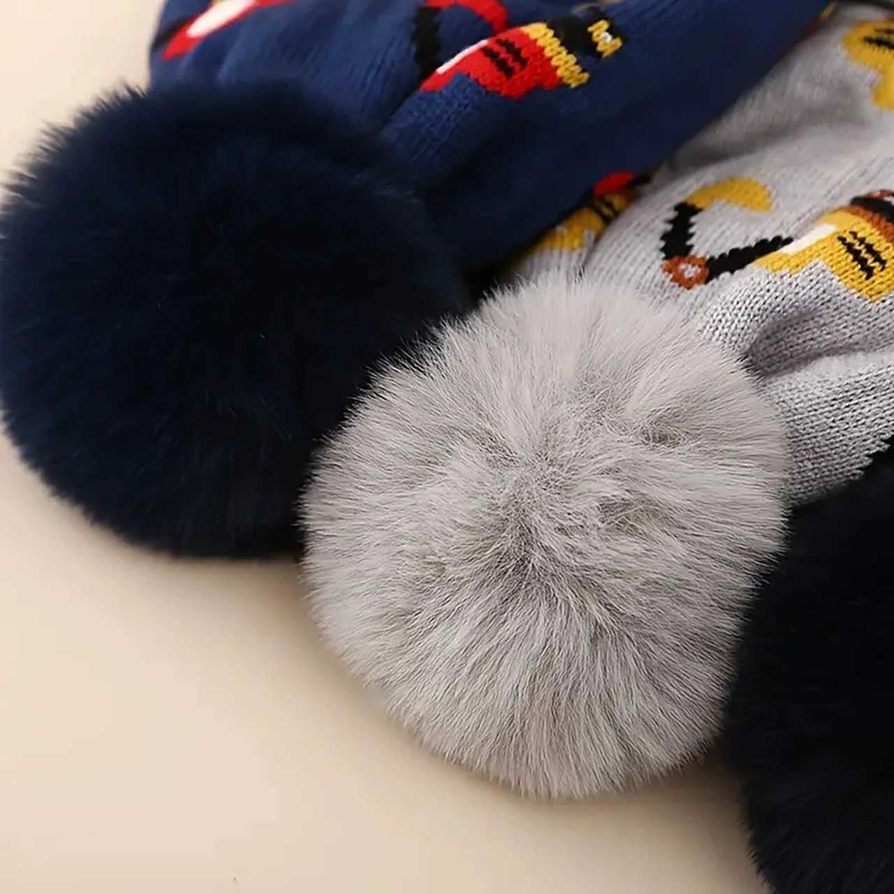 Pompom Beanies Winter Warm Baby Earmuffs Cap Toddler Ear Protection Hat 14year Kids Woolen Knit Hats Fashion Car Boys Bonnet J251021