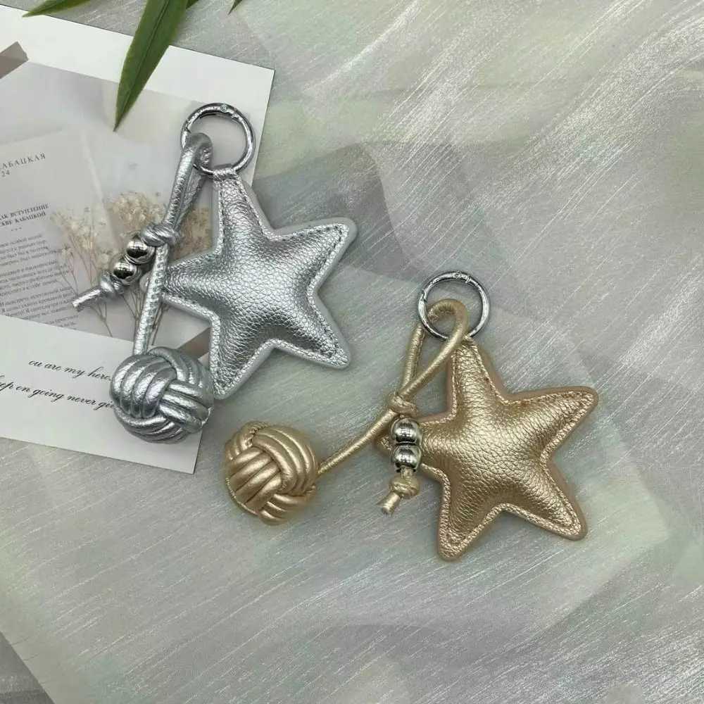 PU Leather Star Key Chains Star Cotton filling Leather Hanging Keyring Weaving rope Ball Backpack Hanging Decoration W251021