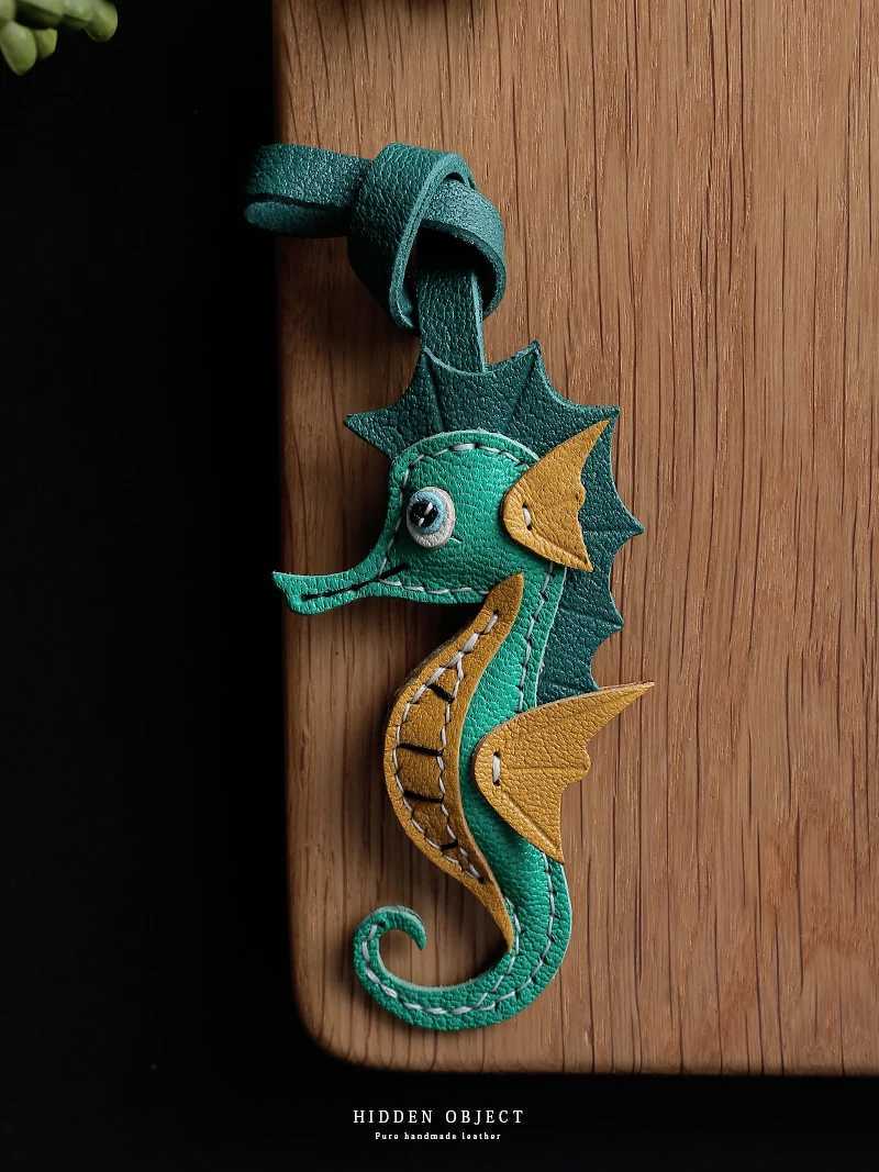 Handmade leather Bag charm Small Seahorse bag pendant leather car keychain pendant doll small decoration Birthday gift Keyring W251021