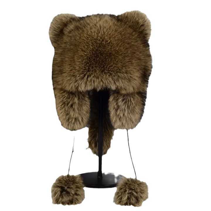 Imitation Fox Fur Little Raccoon Hat for Women Winter New Thickened Warm Hat Fashionable Versatile Feng Hat H251020