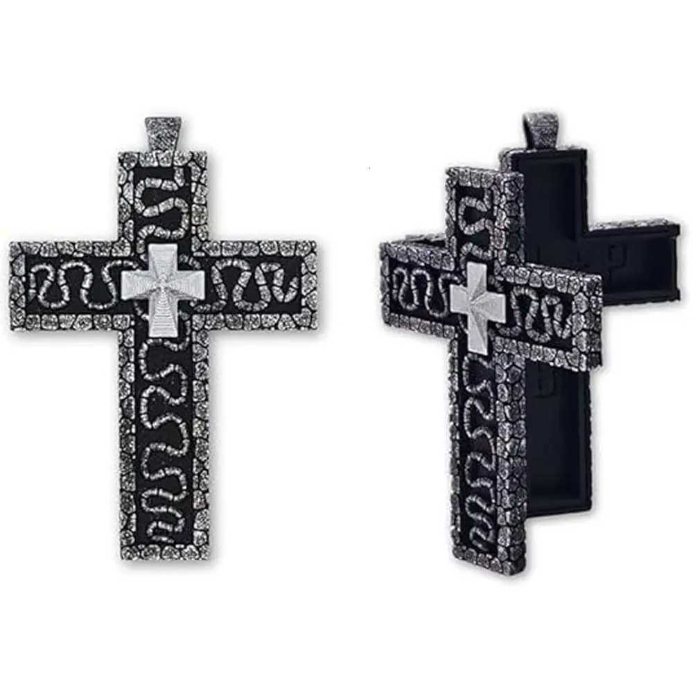 With Secret Compartment Cross Pendant Necklace Openable Stainless Steel Chain Pendant Necklace Vintage 3D Printed Charm Jewelry XJ250717