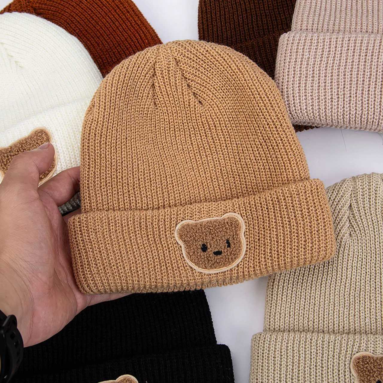 Cartoon Bear Baby Knitted Hat Solid Color Woolen Crochet Bonnet 636Month Boys Girls Winter Warm Beanies Children Pullover Cap J251021