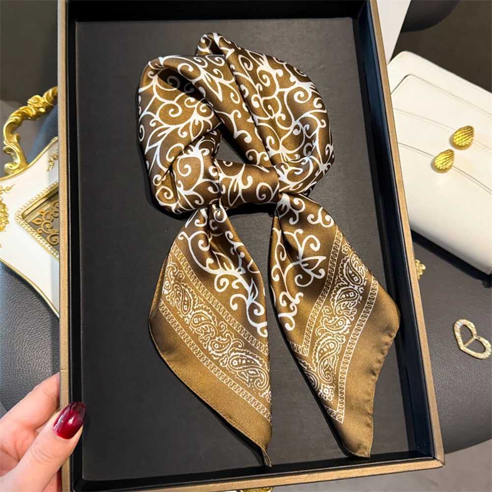 New Fashion Paisy Print Shawl Square Scarf for Wen Soft Satin Wraps Neckerchi Fa Hair Bands Ribbon band BandanaW251021
