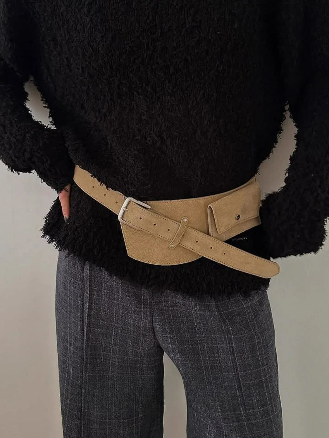 Korean Style Faux Suede Waist Bag with Belt for Women Waist Packs 251017