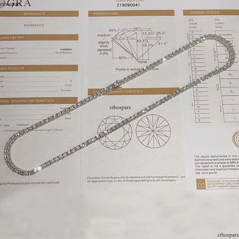 wholesale high quality sterling sier hip hop lab dia 3MM 4MM Moissanite necklace tennis chain