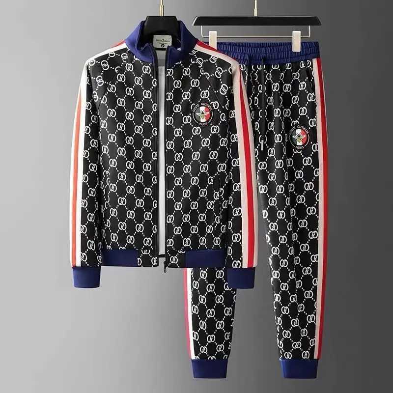 New standup collar zipper suit trendy sweater mens casual sports trousers handsome longslved fashion twopiece set X251021