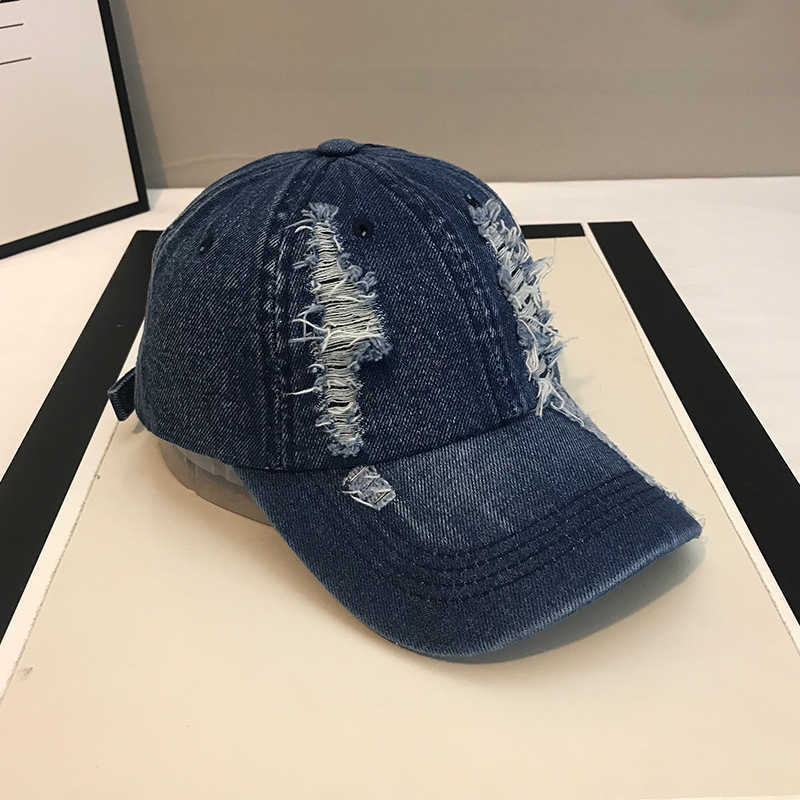 Style Hat for Men and Women Spring and Summer All Seasons Baseball Cap Denim Distressed Fashionable Versatile Street Style Pure Cotton Duckbill Cap H2