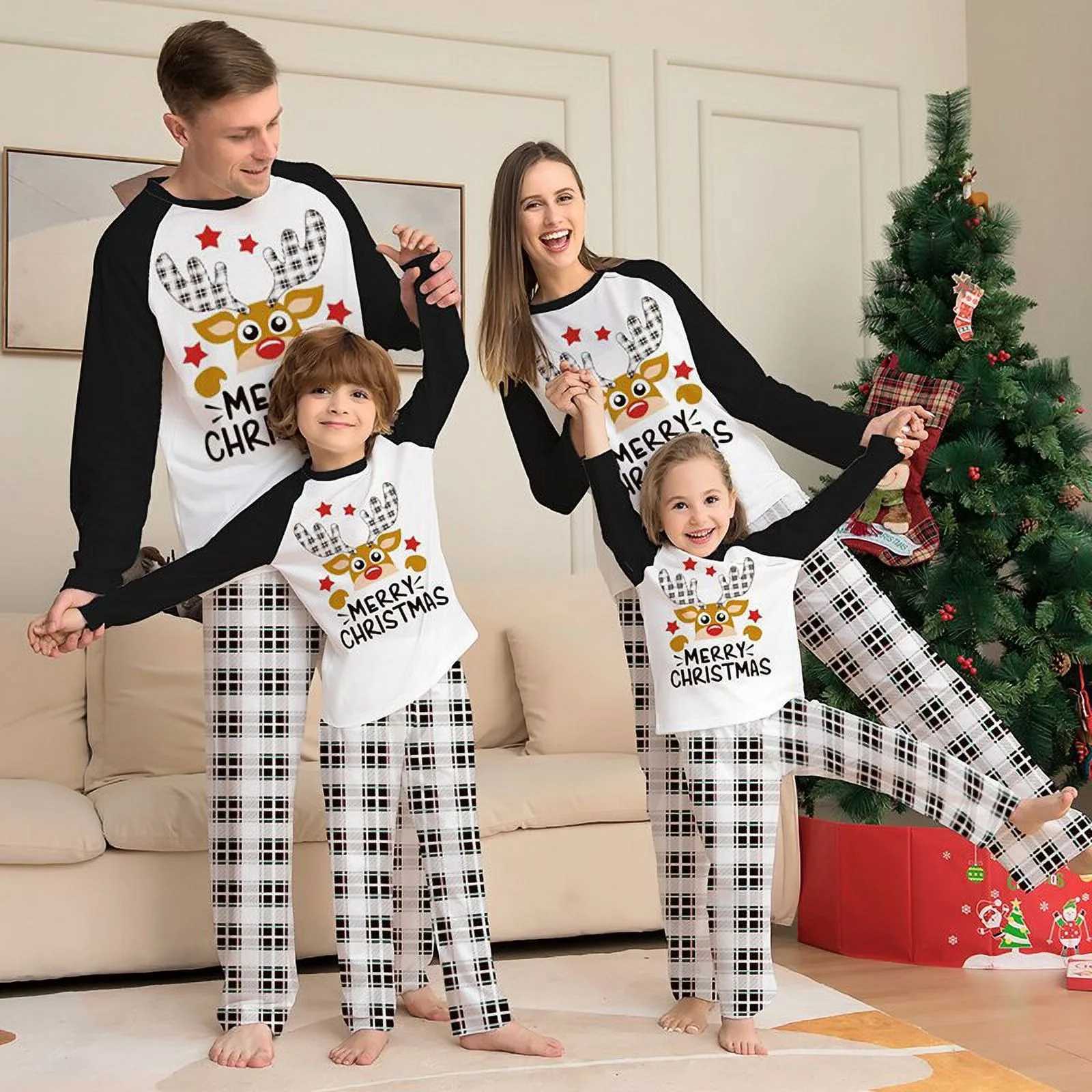 Christmas reindeer Christmas tree element printed family parentchild set comfortable home longsleeved long pants pajama set L251021KLWM