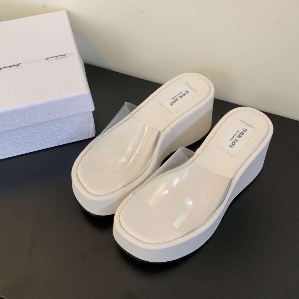 2025 Designer Shoe Summer New Fashion Thick-Soled High Heel Wedge Transparent One-Strap Sandals Slippers for Women