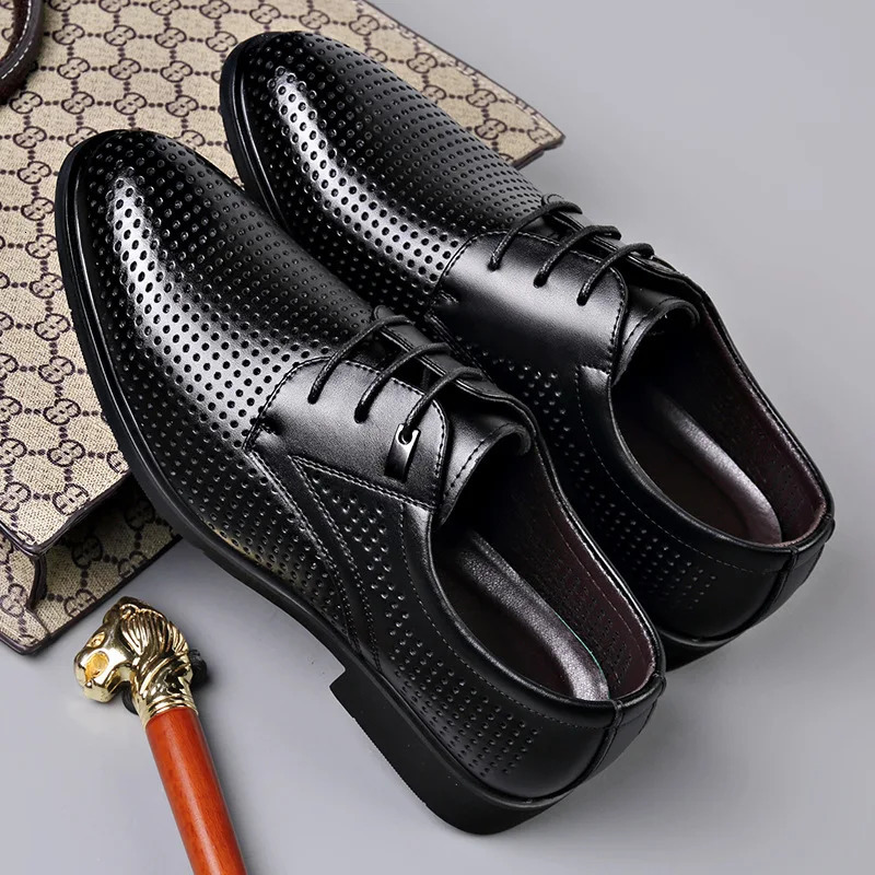 Summer Business Breathable Hollow Leather Shoes Mens British Large Size Sandals Korean Casual Fashion Dress Shoes Male 251021