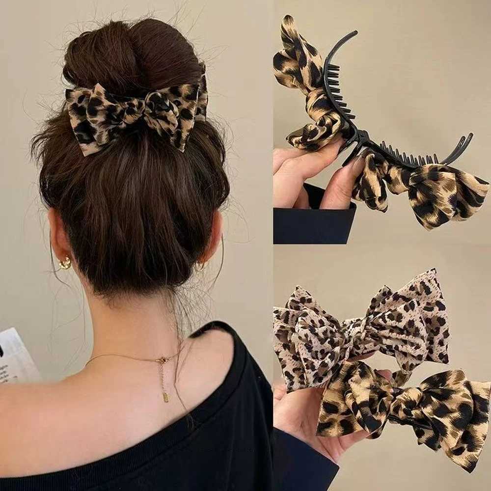 1pc Vintage Leopard Print Bow Premium Hair Grab Hair Accessory is suitable for women to wearW254021