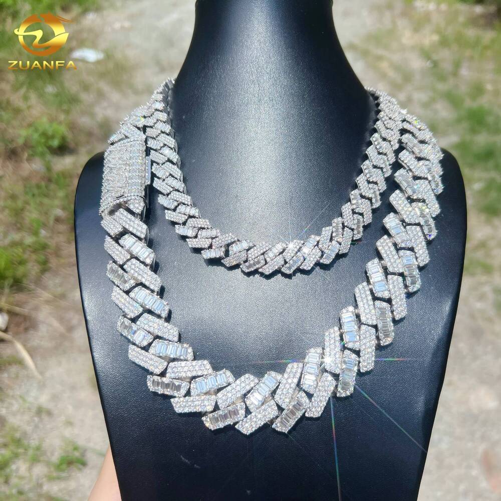 24mm Fine Jewelry Men 925 Sterling Silver Hip Hop Luxury Custom VVS Moissanite Miami Cuban Link Chain Cuban Necklace