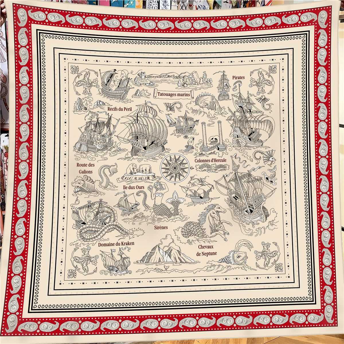 130CM Silk Cashmere Scarf Women Hand Rolled Shawls Sailing Cashews Print Square Scarves Wraps Lady Bandana Big Hijabs W251021