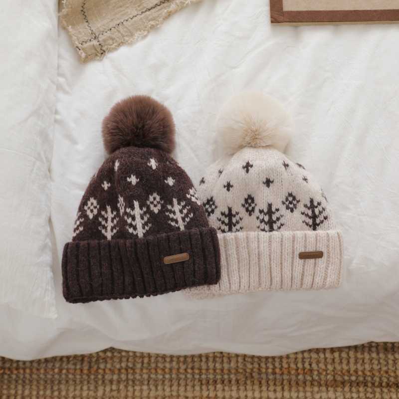 Rabbit Fur Pullover Hat for Women Large Head Circumference Warm Knitted Hat with Ear Protection Cold Weather Hat H251020