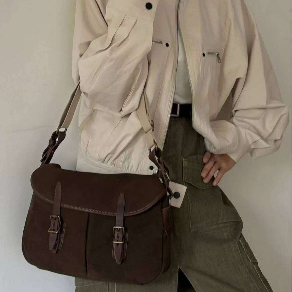Suede Vintage Postman Autumn Winter New Niche Design Multi-Pocket College Y2k Fashion Women's One-Shoulder Crossbody Bag Suotong1021