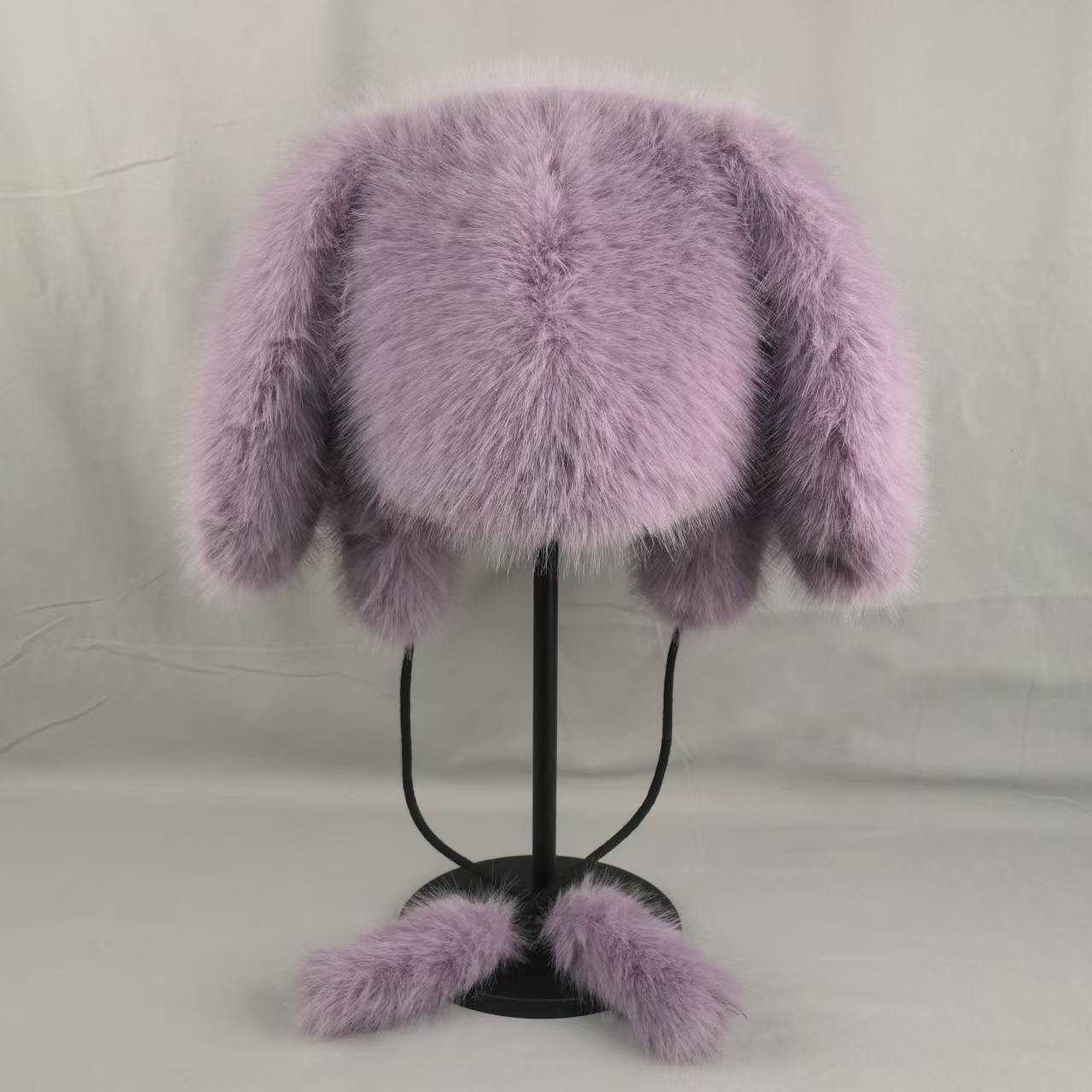 New Cute Rabbit Ear Hat for Women Winter Faux Fox Fur Warm Coldproof Ear Protection Hat Feng Hat H251020