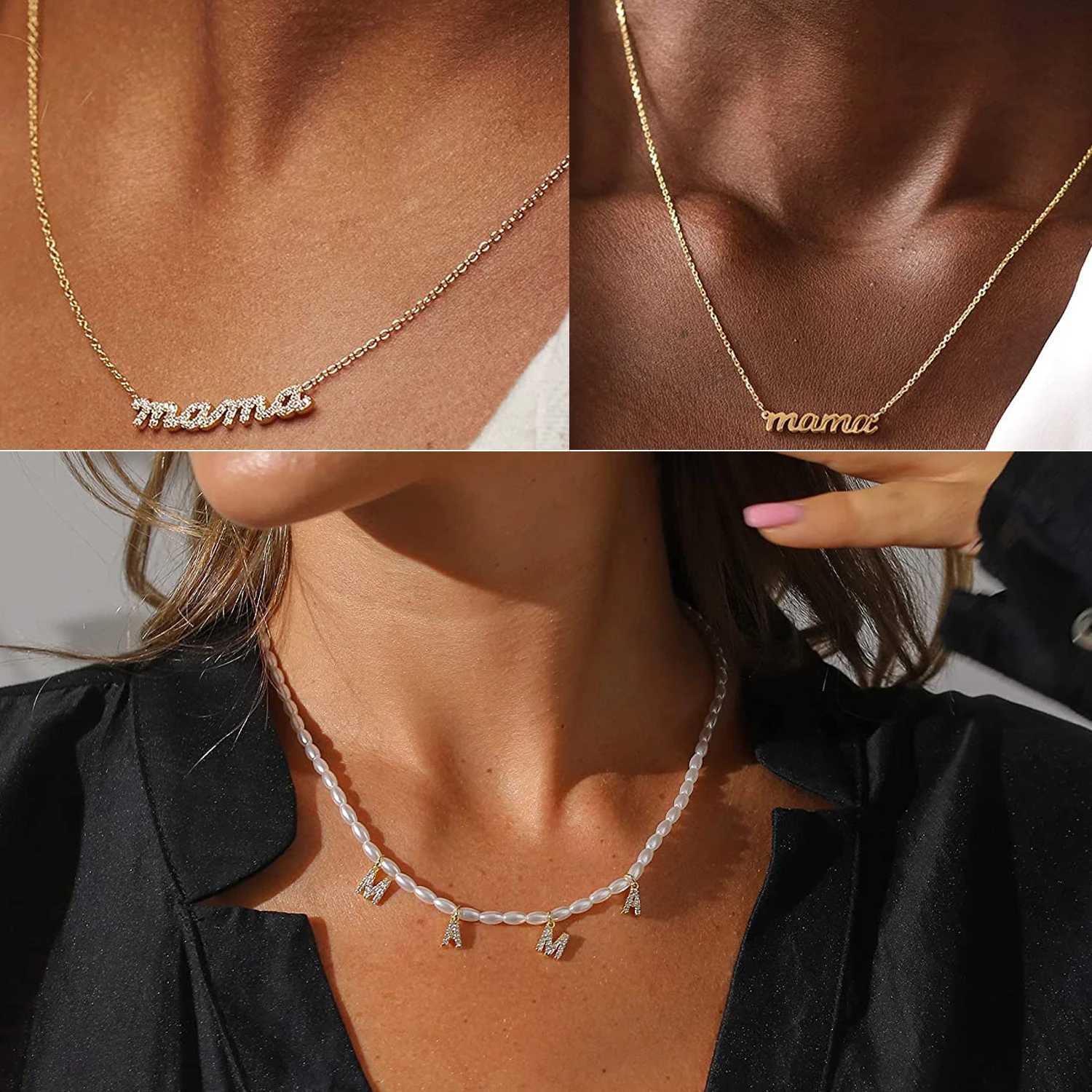 GD Wholesale Elegant Gift Tarnish Free Jewelry mother day 18k Gold Plated Stainless Steel initial Mama Chain Necklace ChokerXJ251018