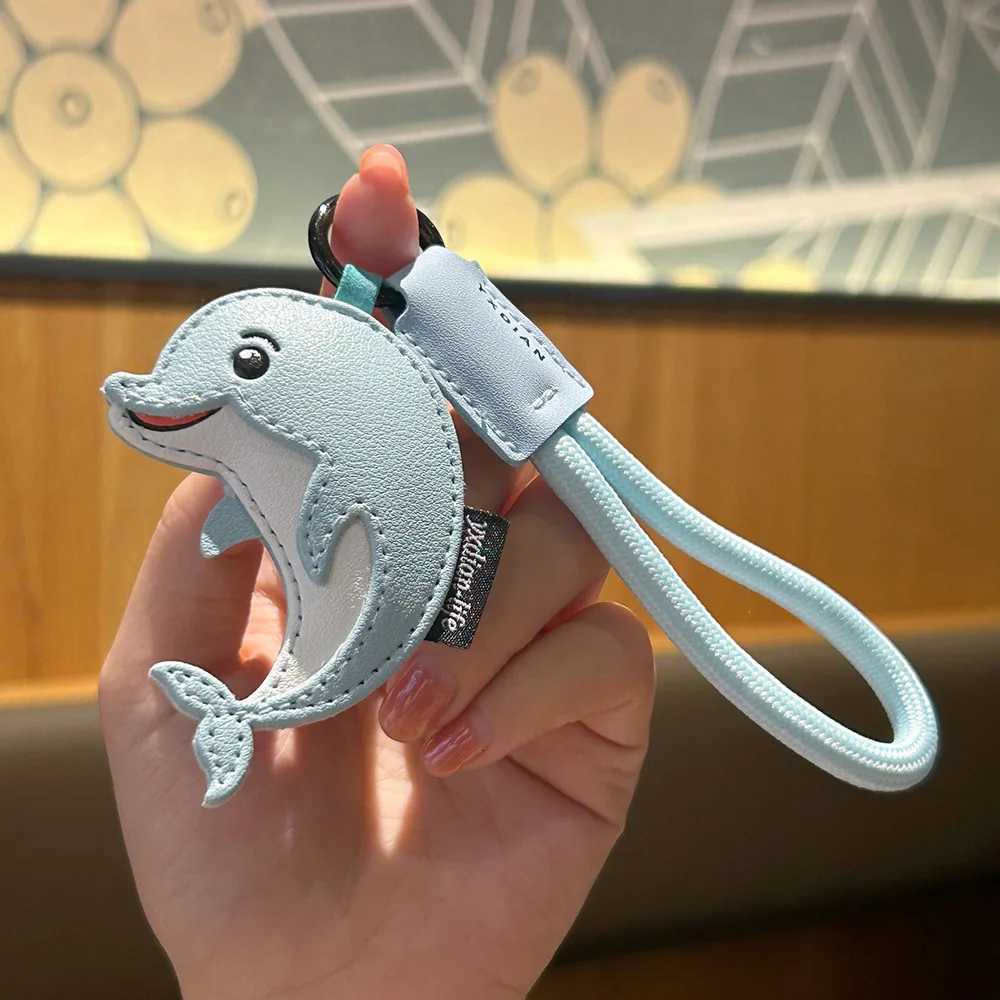 Leather Ocean Whale Keychain Couple Bag Decoration Student Schoolbag Pendant Cartoon Animal Car Keyring Pendant for Ladies W251021