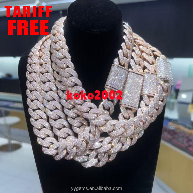 In Stock 925 Sterling Silver VVS Moissanite Diamond Iced Out with 18k Gold Plated Cuban Link Chain for Hiphop Jewelry