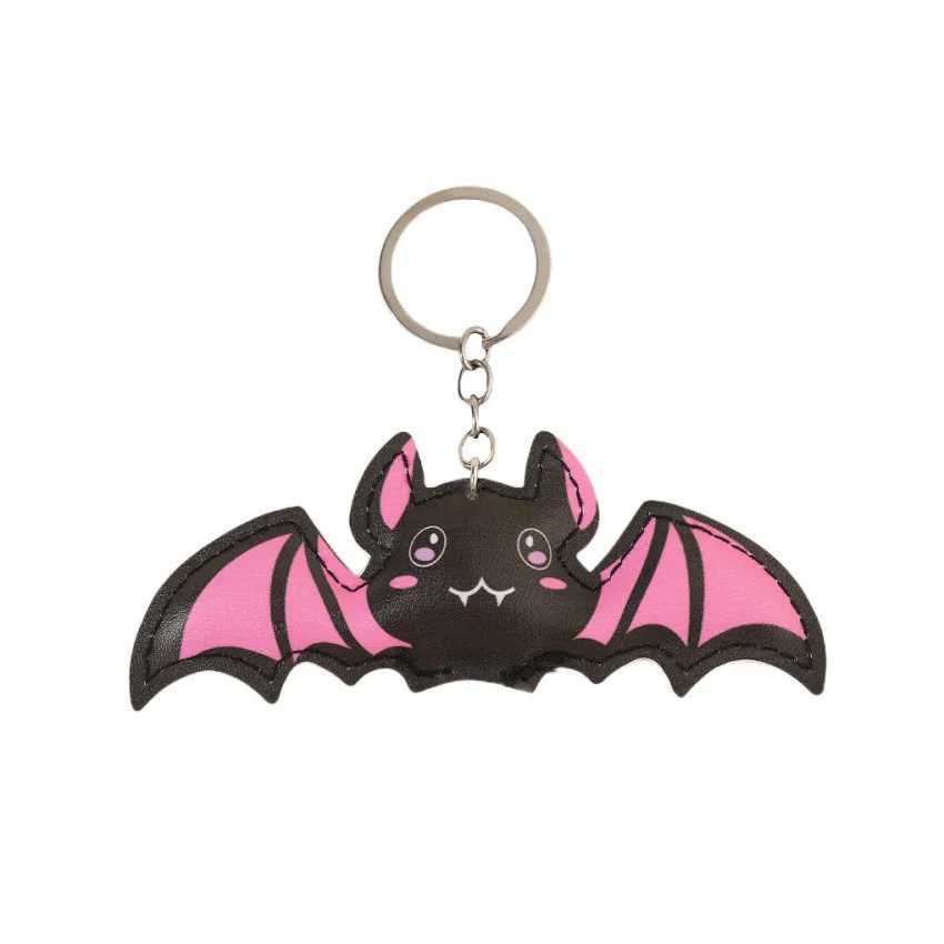 Halloween Cute Pink Bat Leather Keychain for Women Men Girls Lovely Bat Keyring Keys Holder for Backpack Keys Gifts W251021