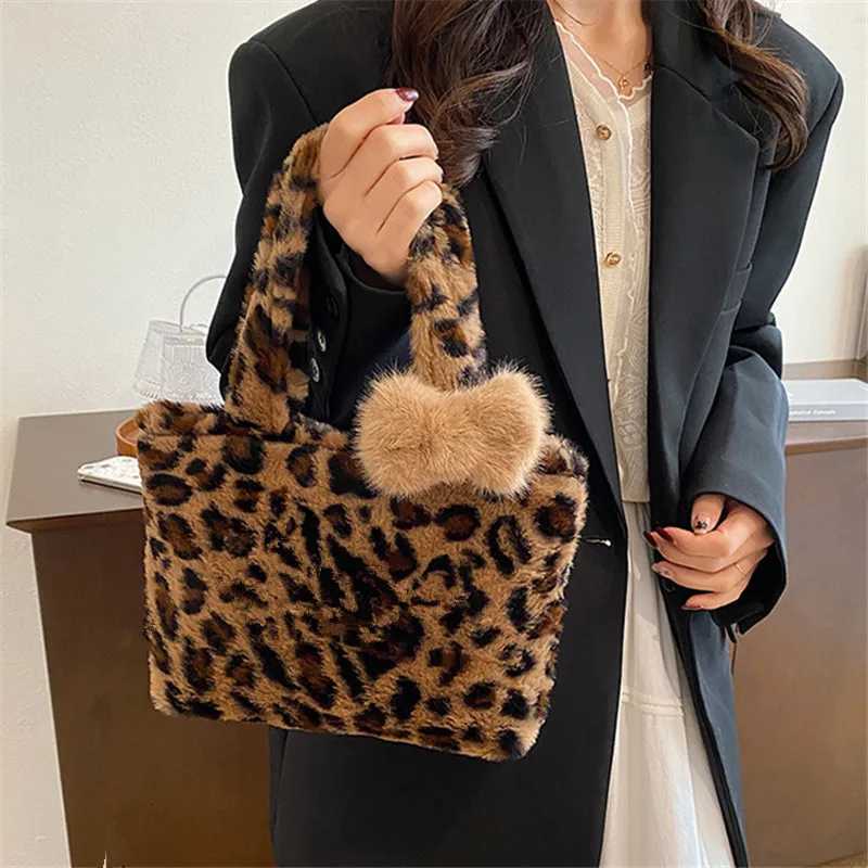Stylish Leopard Print Y2k Leisure Teen Underarm Shoulder Bag Fluffy Handbag for Women Daily Use Work Party Dating Travel OutingXJ251021