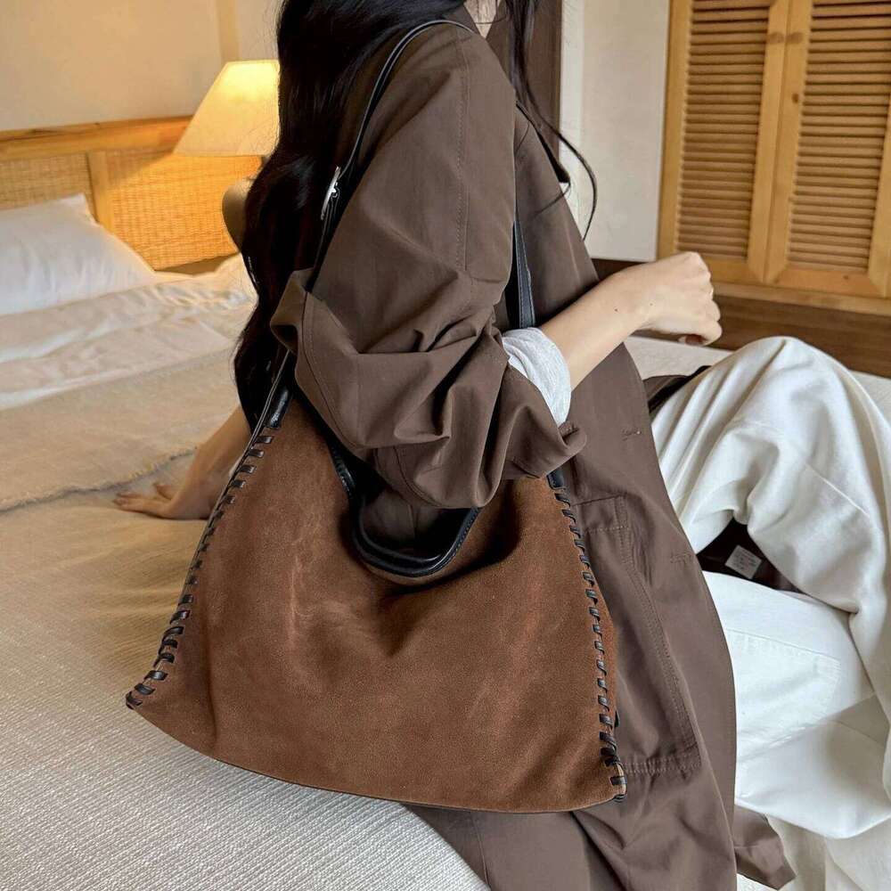 Suede Woven Tote Women's Autumn And Winter New Niche Design Vintage Soft Relaxed Large Capacity Fashion Handbag Shouder Bag 251021