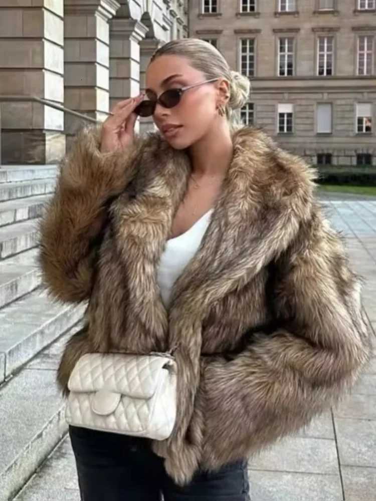 Women Casual Long Sleeved Fur Coat Vneck Loose Short Jackets 2025 Winter Lady Fashion New Style Daily Highstreet Outerwears1 Y251105