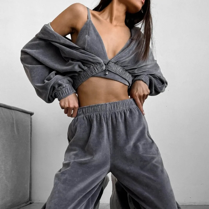 Fall Winter Womens Fashion Hooded Stand Collar Sweatshirt Set Casual Loose Fit Two Piece Streetwear Lounge Gym Ourdoor Outfit 251021